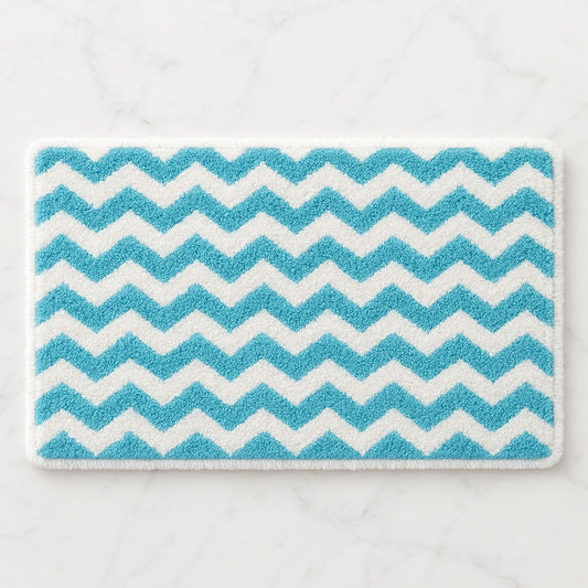 Feblilac Blue Chevron Tufted Bath Mat – Modern Zigzag Rug