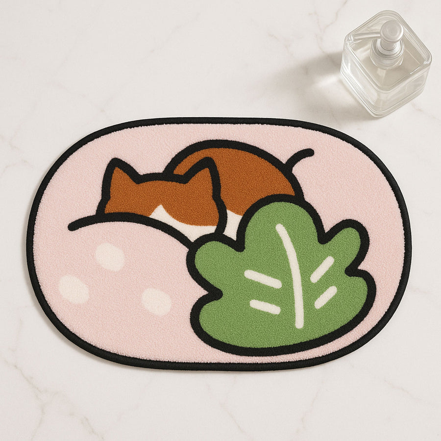 Feblilac Sleeping Cat Bath Mat – Soft Tufted Rug with Leaf & Pink Background - view 2