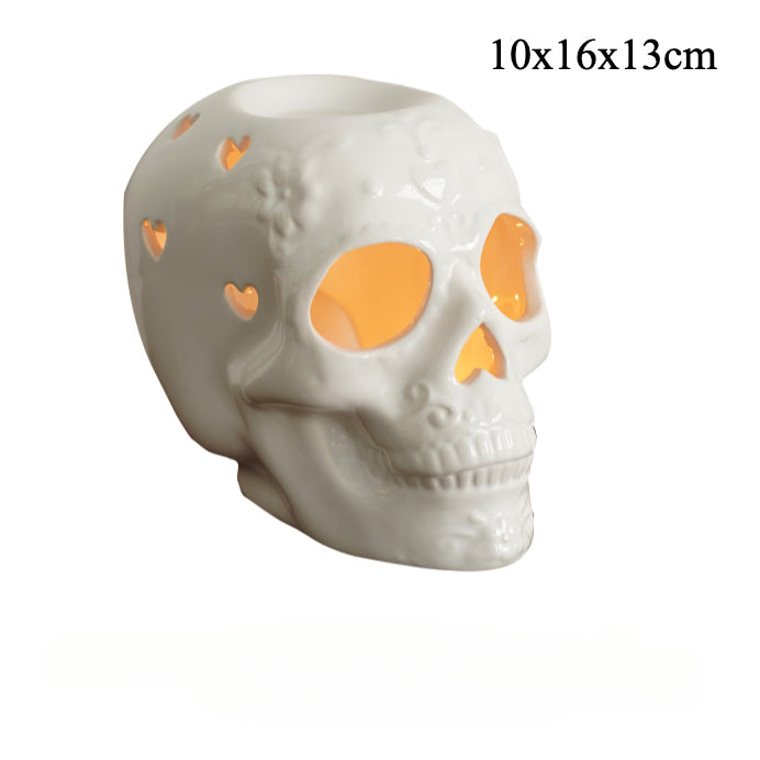 Feblilac Halloween Romantic Skull Candle Holder Relief Hollow Shape Ceramic Aromatherapy Candlestick Home Decoration