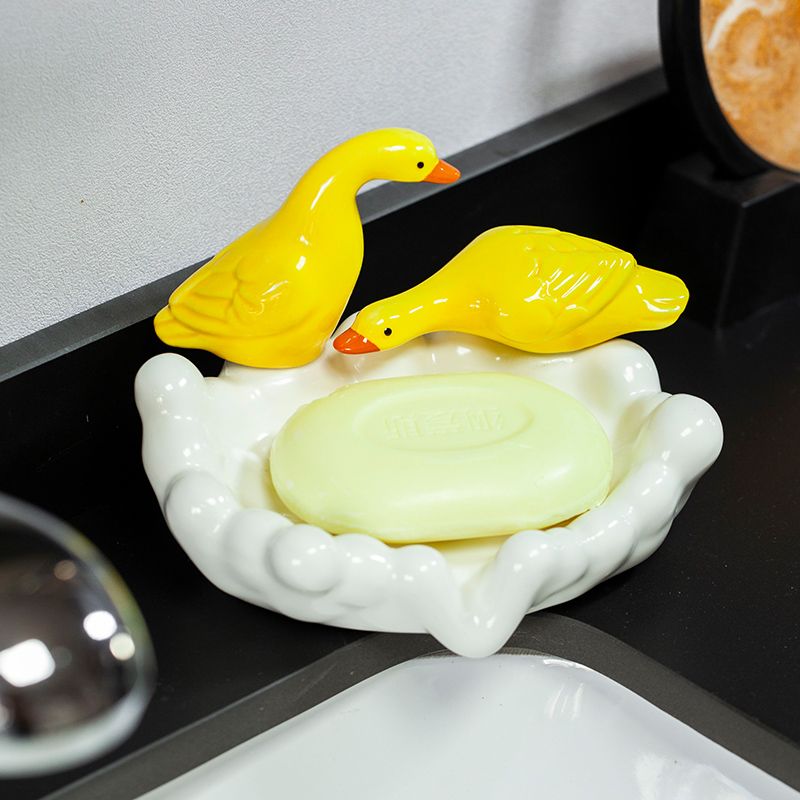 Feblilac Ceramic Soap Box Household Drain Soap Box Creative Duckling Bathroom