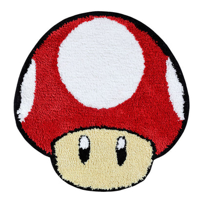 Cute Round Mushroom Bathroom Rug, Red White Mario Character Bath Mat