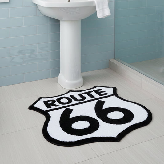 Black and White Route 66 Tufted Bath Mat, Fun Mat