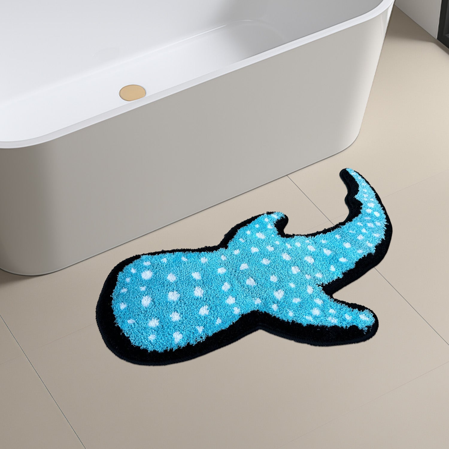 Feblilac Blue Whale Shark Tufted Bath Mat