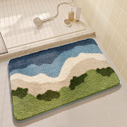 Feblilac Forest and Mountains Tufted Bath Mat U-shape Toilet Floor Mat