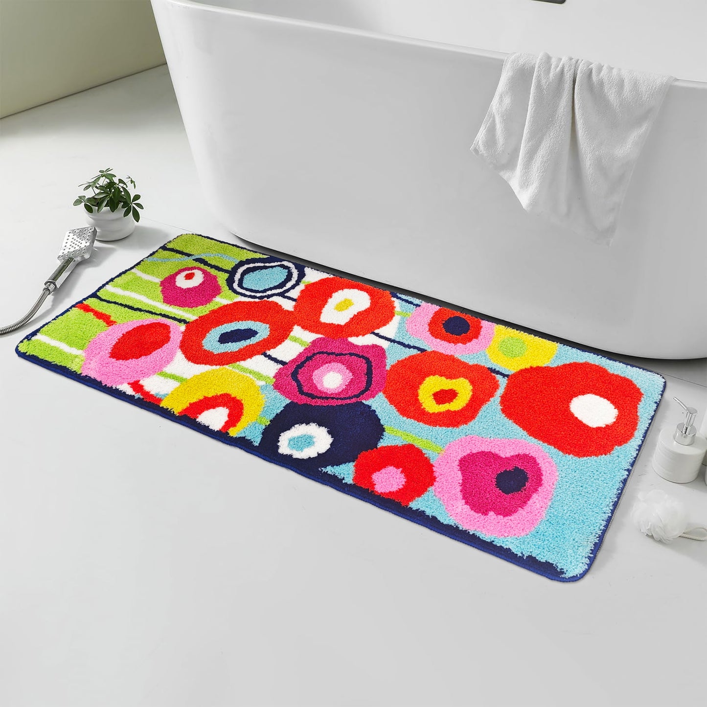 Feblilac Flowers Garden Bathroom Runner Mat, Floral Bedroom Rug