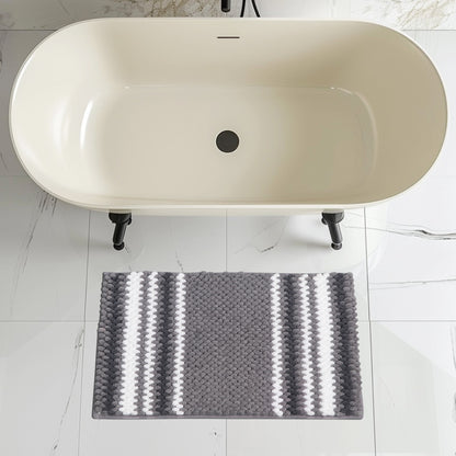 Feblilac Gray and White Chenille Non-Slip Microfiber Shag Bathroom Rug Mat