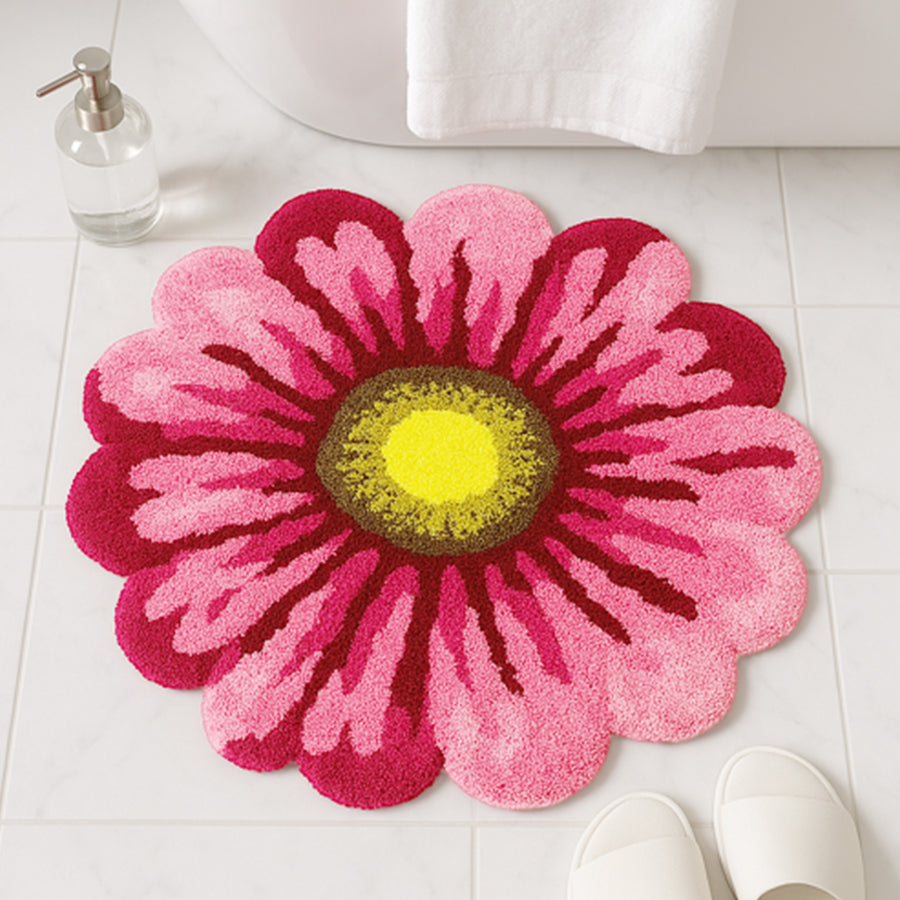 Feblilac Pink Flowers Tufted Bath Mat