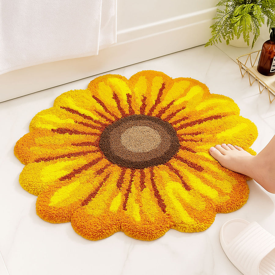 Feblilac Yellow Flowers Tufted Bath Mat