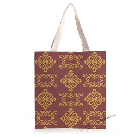 Feblilac Red Background Baroque Pattern Canvas Tote Bag