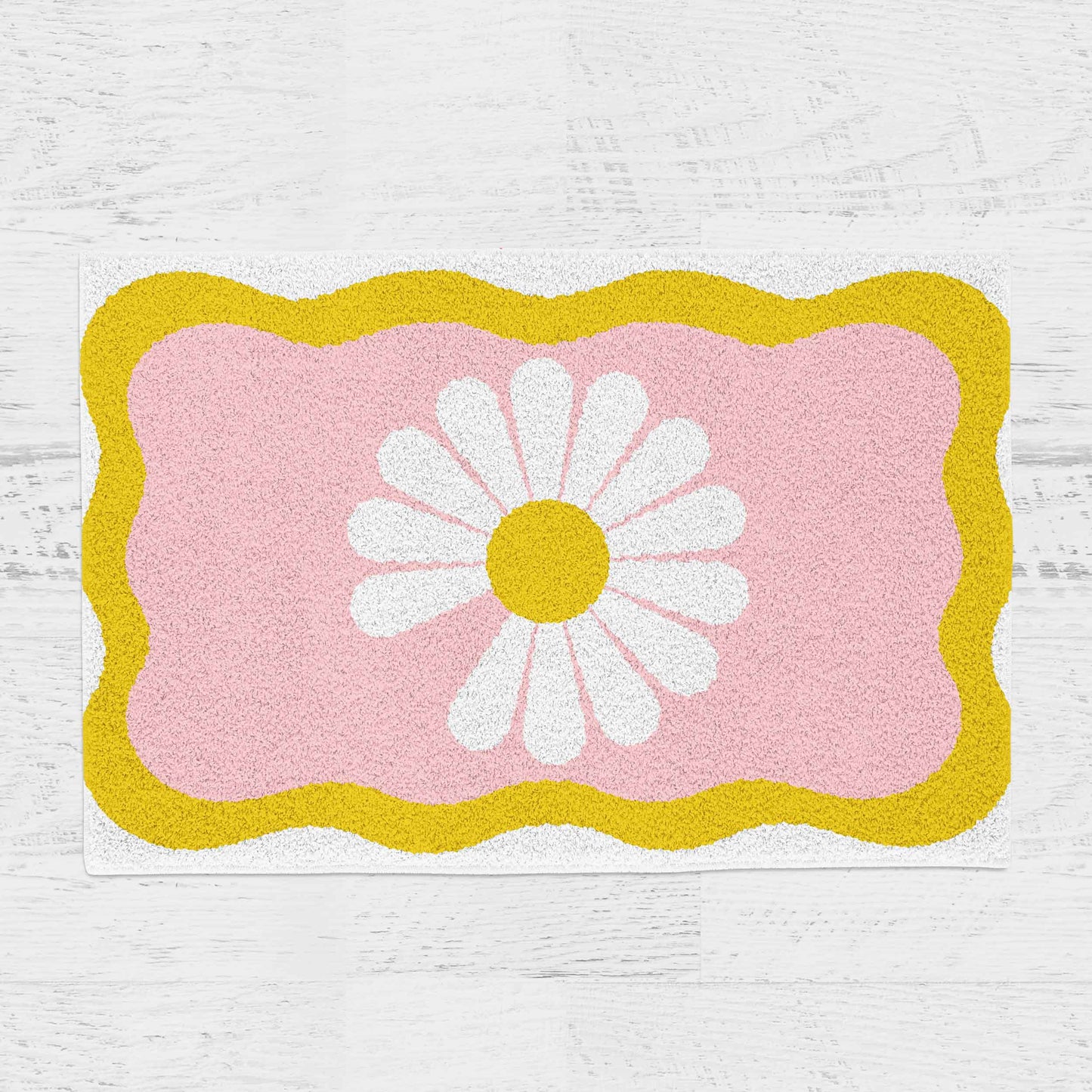 Feblilac Wavy Edge Daisy Rectangle Tufted Bath Mat