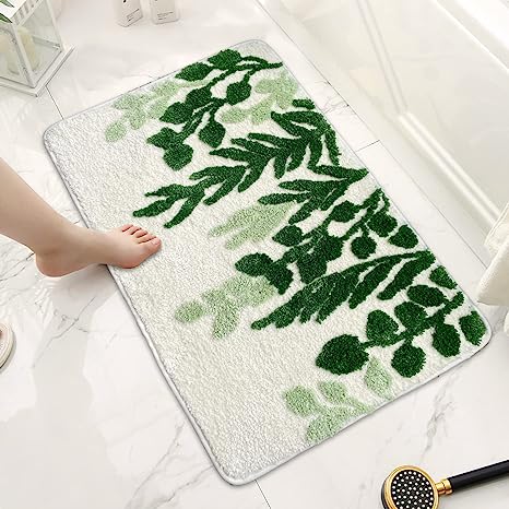 Feblilac Green Leaf Cute Plant Tufted Bath Mat