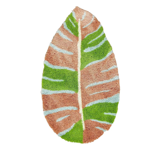 Feblilac Pink and Green Leaves Tufted Bath Mat