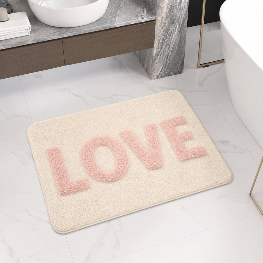 Feblilac LOVE Tufted Bath Mat – Cream with Pink Letters - view 4