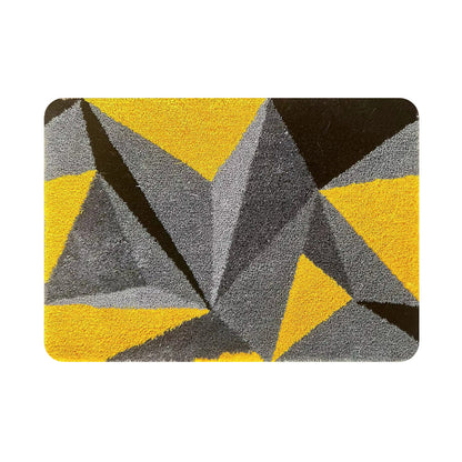 Feblilac Yellow Gray Geometric Triangle Tufted Bath Mat