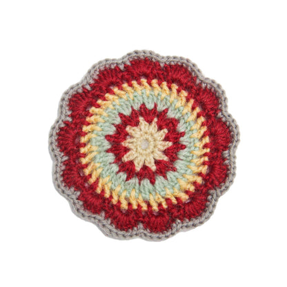 Feblilac Crochet Mandala Coaster – Red Cream and Sage
