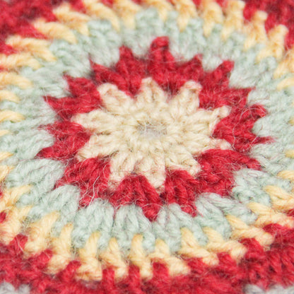 Feblilac Crochet Mandala Coaster – Red Cream and Sage