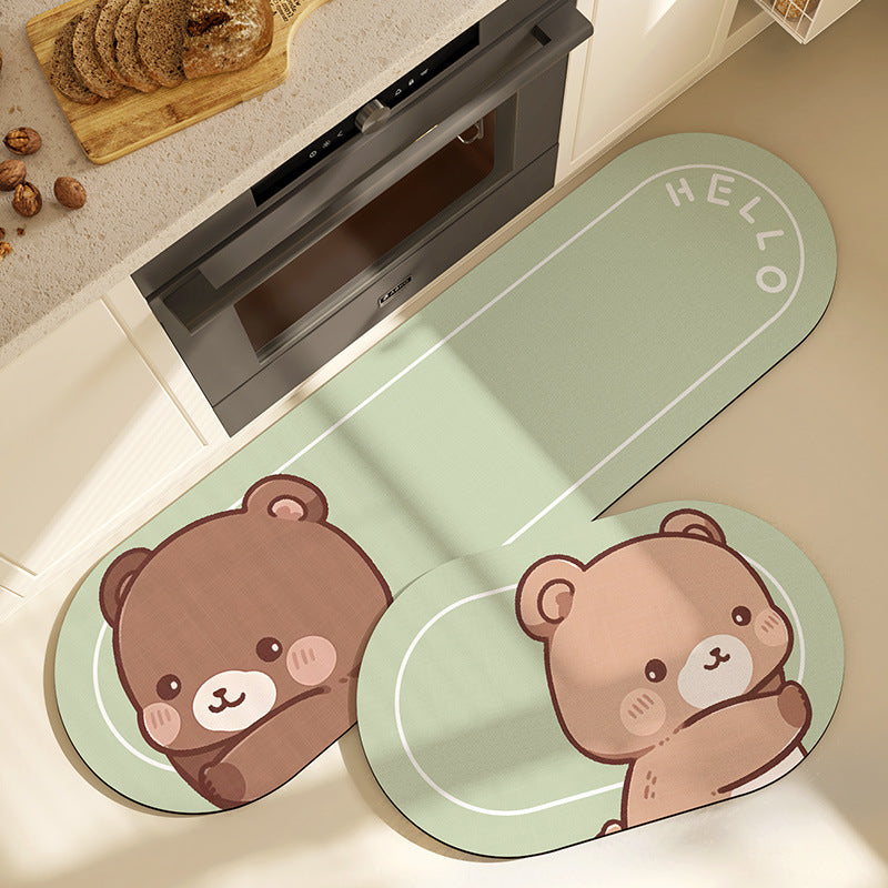 Feblilac Cartoon Bear PVC Leather Kitchen Mat