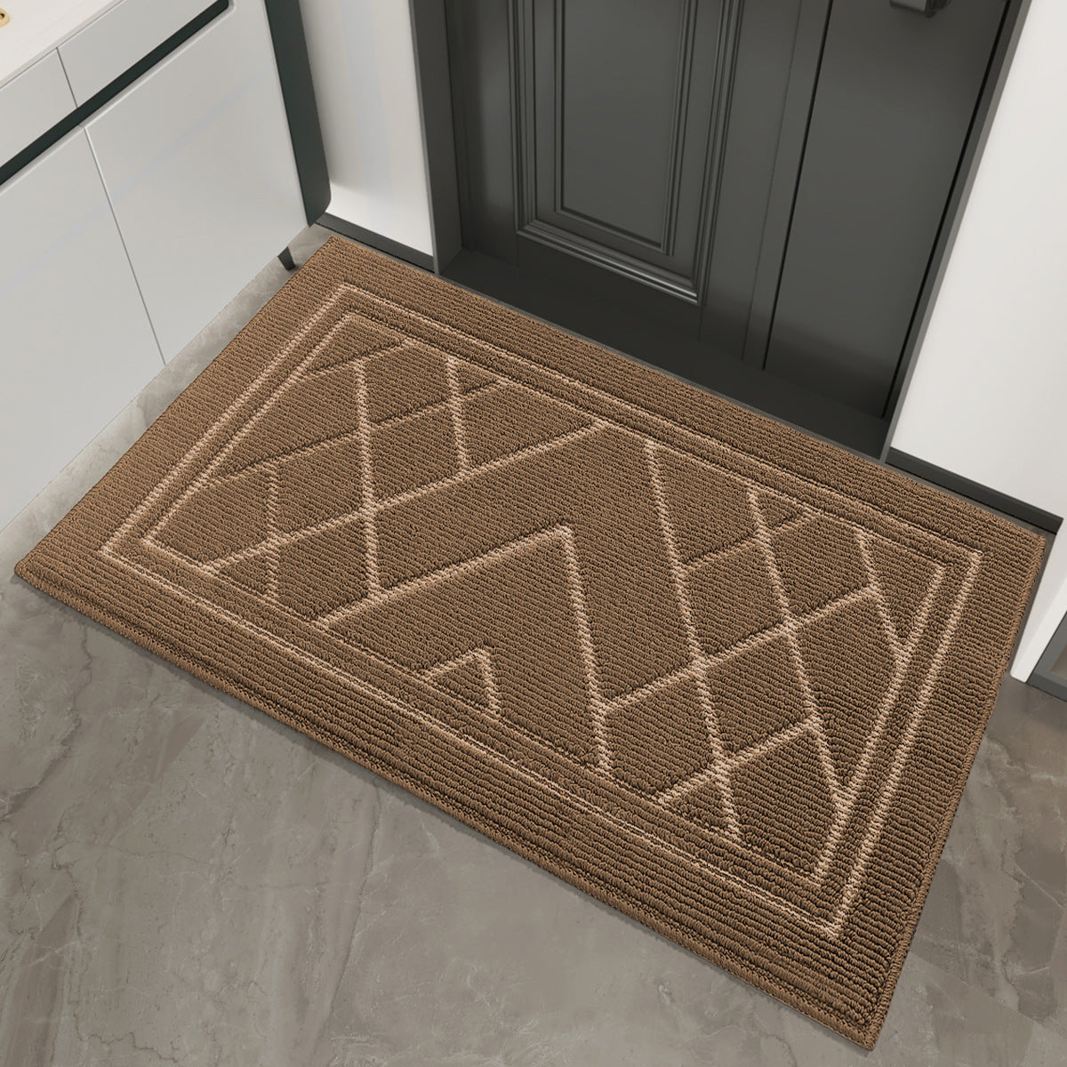 Feblilac Solid Geometric Embossing Polypropylene Door Mat