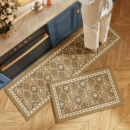 Feblilac Geometric Serbian Garden PVC Leather Kitchen Mat