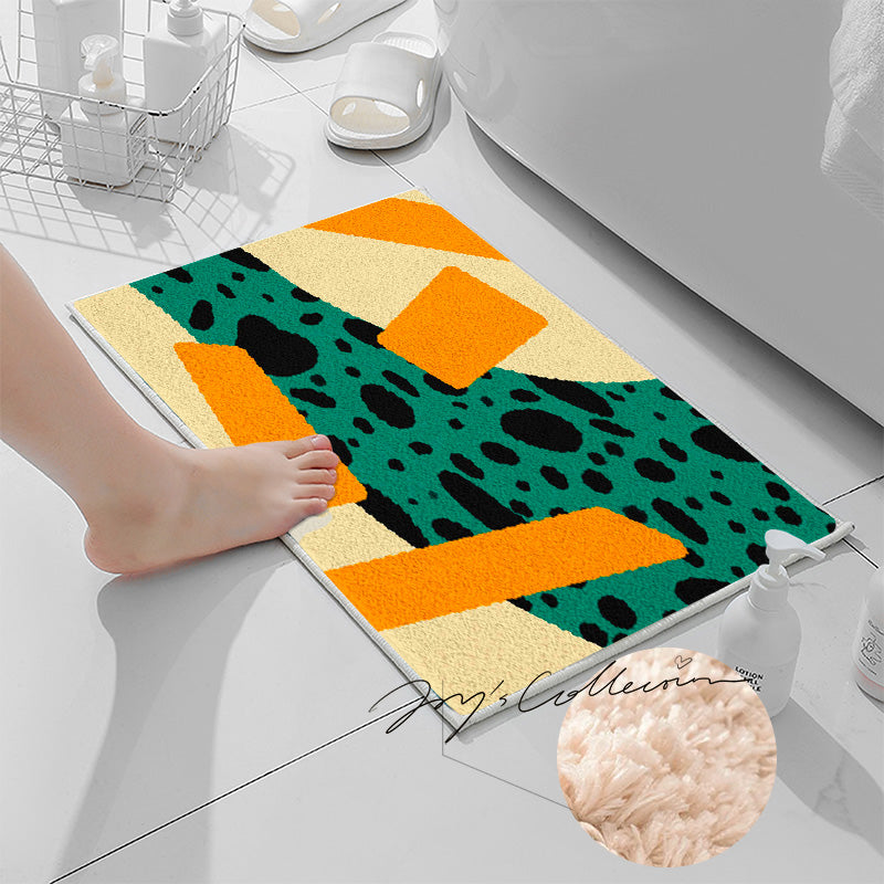 Feblilac Flowing Stain and Square Geometric Tufted Bath Mat