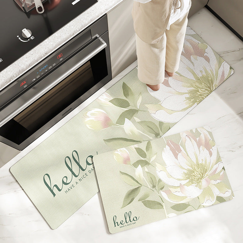 Feblilac Spring Flowers PVC Leather Kitchen Mat