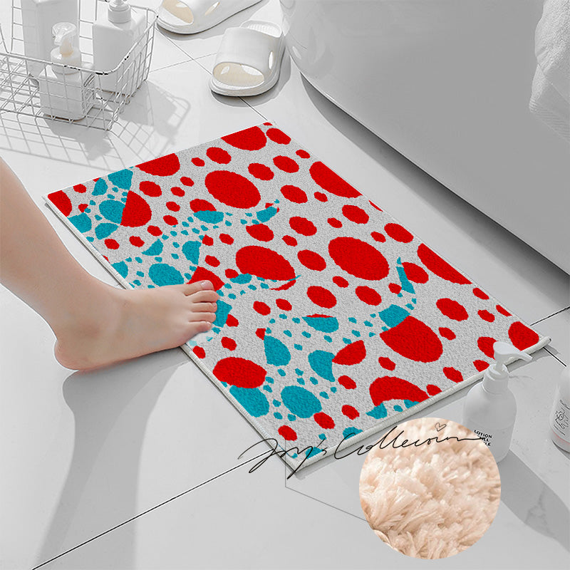 Feblilac Red and Blue Polka Dot Tufted Bath Mat