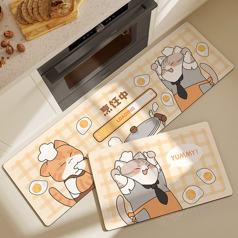 Feblilac Cute Cat Chef PVC Leather Kitchen Mat