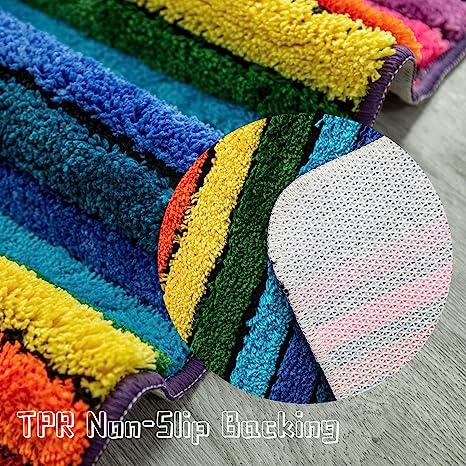 Feblilac Rainbow Lines Tufted Bath Mat