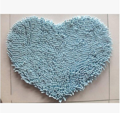 Feblilac Heart-shaped Solid Chenille Non-Slip Microfiber Shag Bathroom Rug Mat