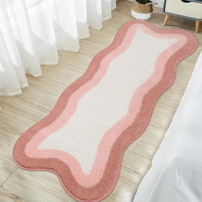 Pink Gradient Bath Mats, Rug for Bathroom, Cute Non-Slip Irregular Shape Carpet for Shower Room