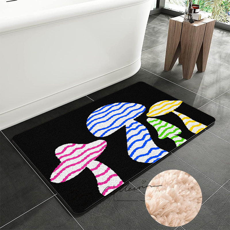 Feblilac Black Background Color Mushroom Tufted Bath Mat