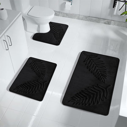 Feblilac Luxurious Embossed Leaves Memory Foam Bath Mat