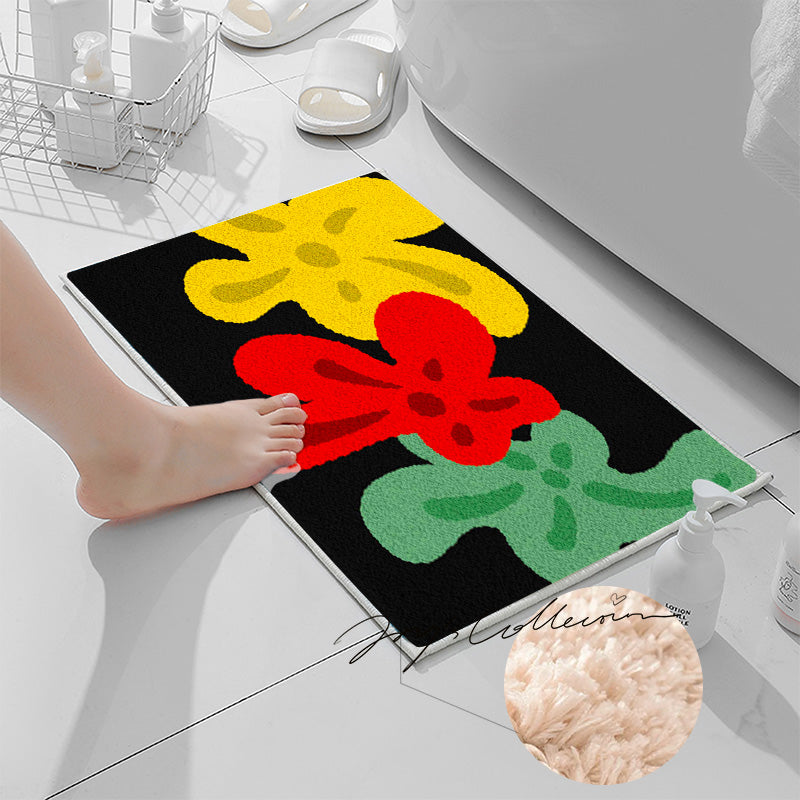 Feblilac Red Yellow and Green Three Flowers Tufted Bathmat