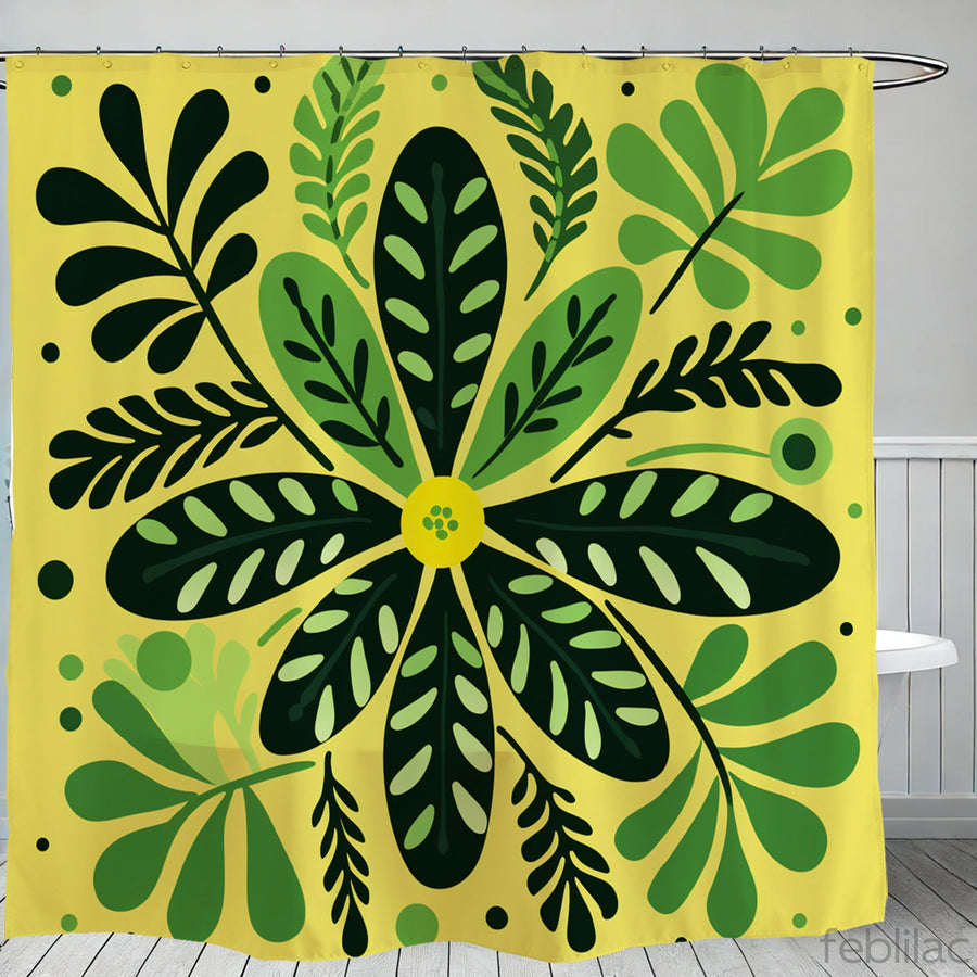 Feblilac Green Leaves Shower Curtain with Hooks for Bathroom Decor