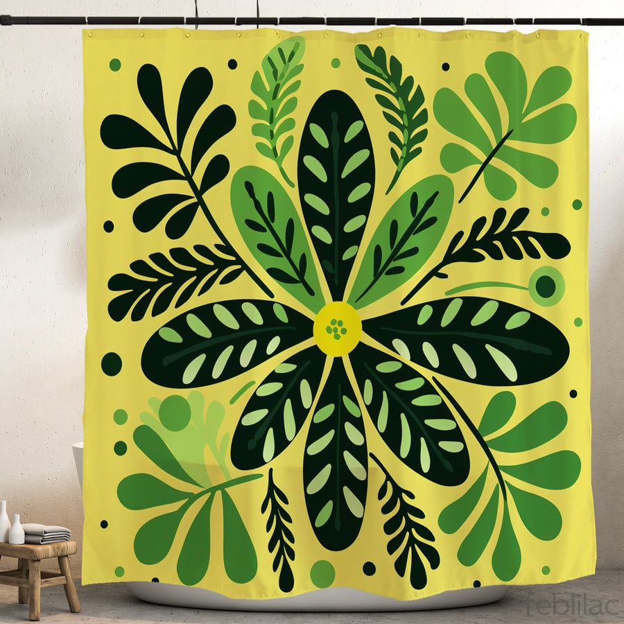 Feblilac Green Leaves Shower Curtain with Hooks for Bathroom Decor - view 2
