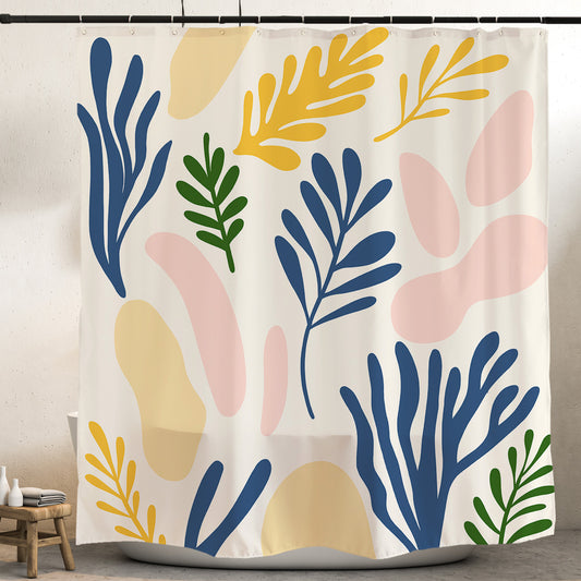 Feblilac Colorful Modern Leaf Color Blocks Shower Curtain with Hook