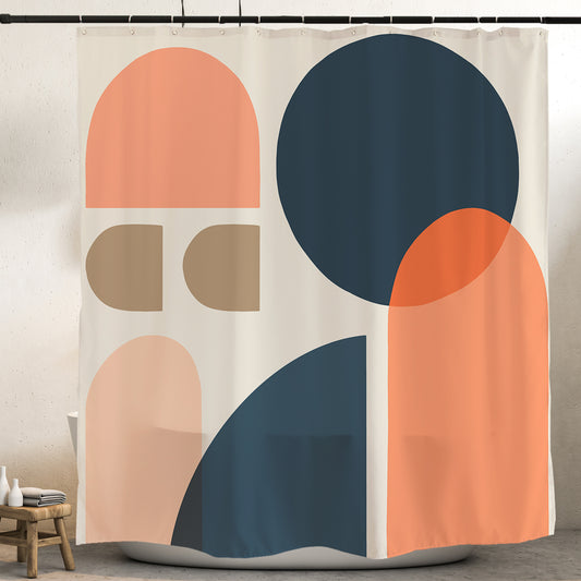 Feblilac Circular Semicircle Abstract Color Block Shower Curtain with Hook