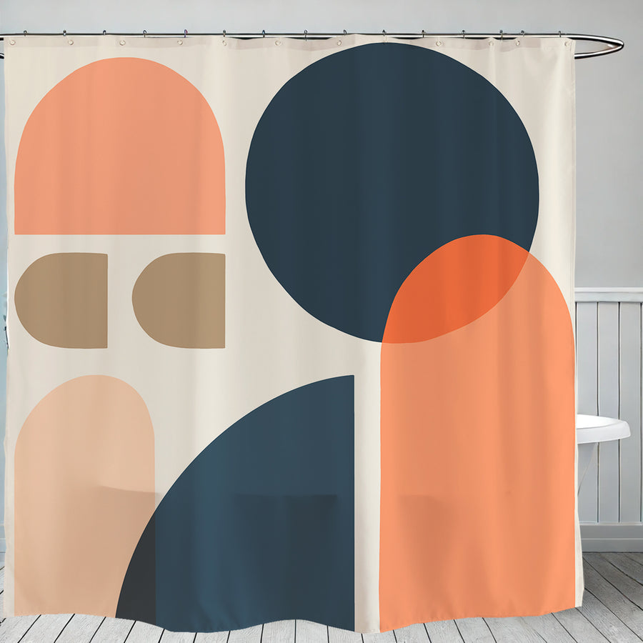 Feblilac Circular Semicircle Abstract Color Block Shower Curtain with Hook - view 2