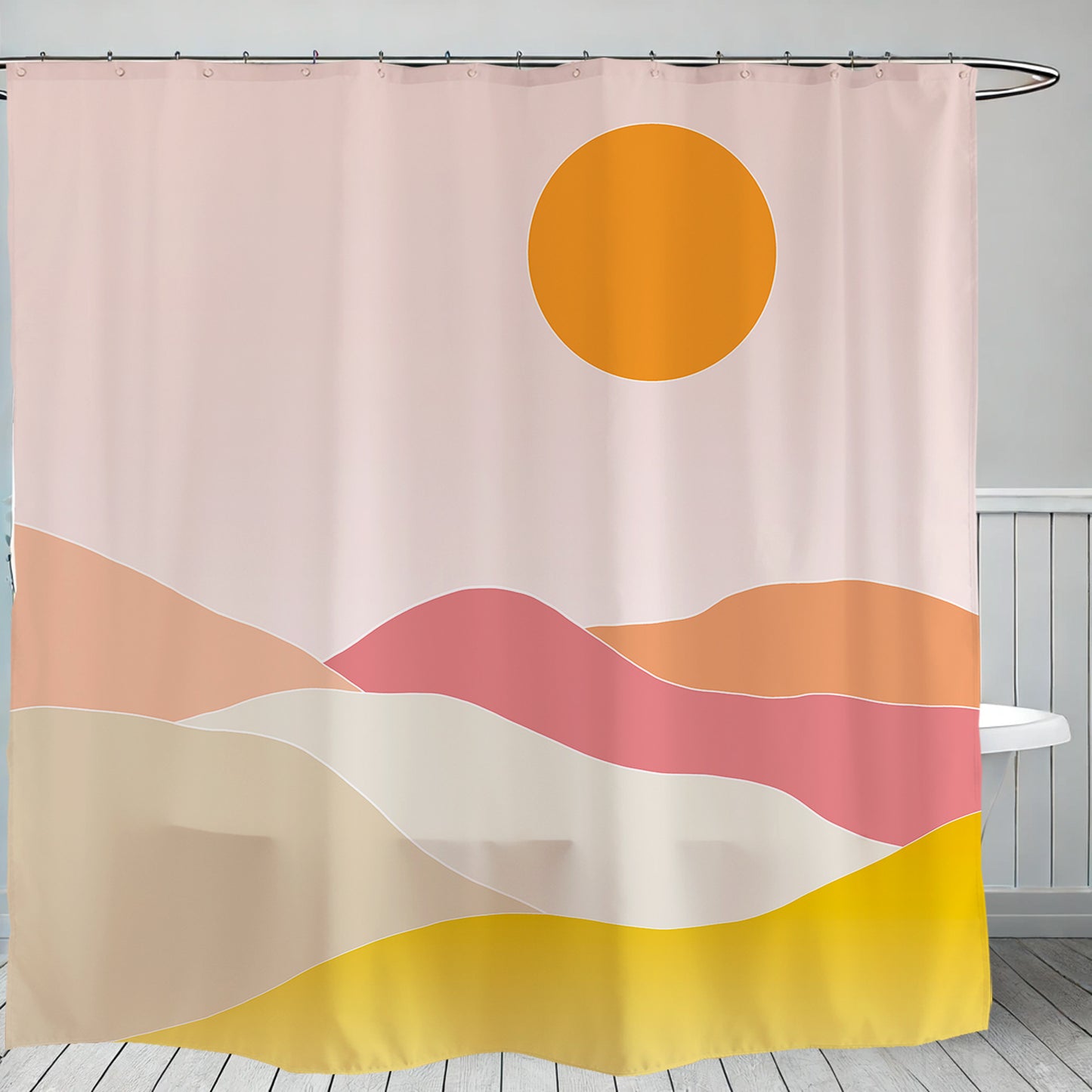 Feblilac Pink Mountain Sunrise Shower Curtain with Hook