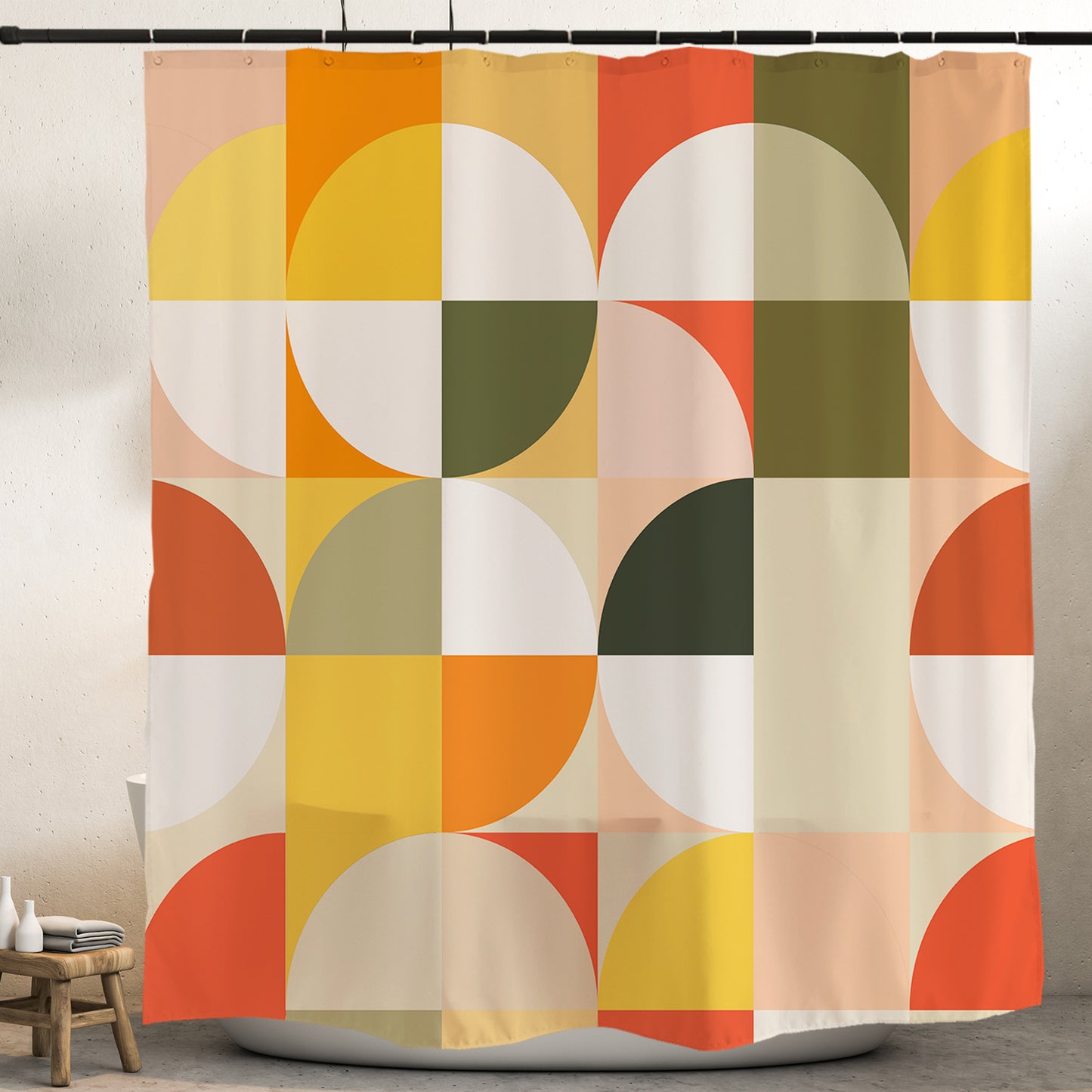 Feblilac Red Green Orange Circles Shower Curtain with Hook