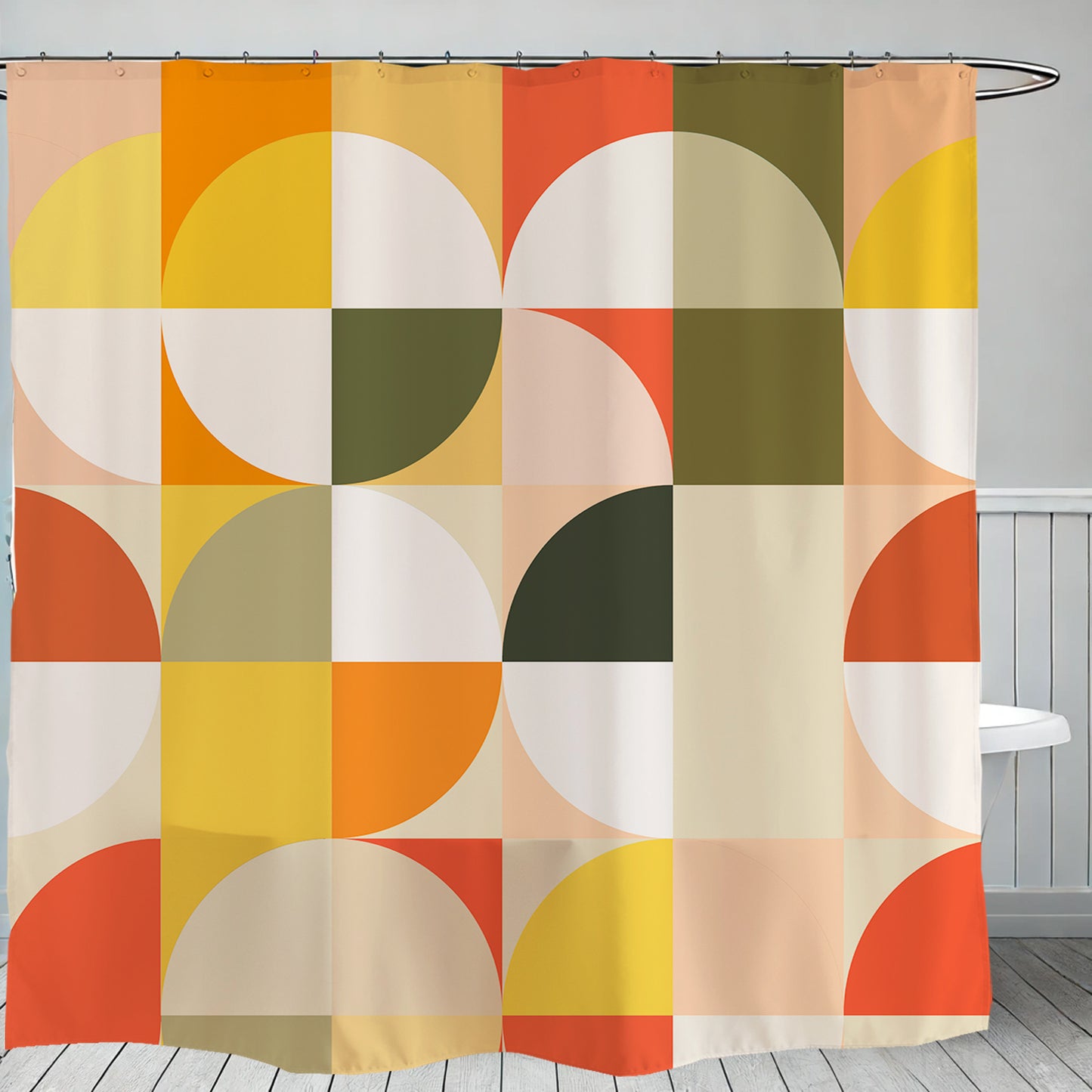 Feblilac Red Green Orange Circles Shower Curtain with Hook