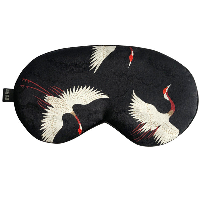 Feblilac Japanese Crane Mulberry Eye Mask, Black Silk Eye Mask