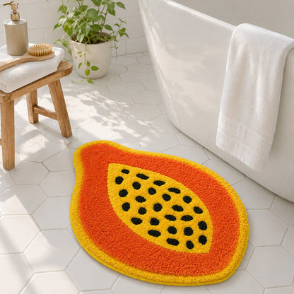 Feblilac Papaya Shaped Tufted Bath Mat – Orange and Yellow