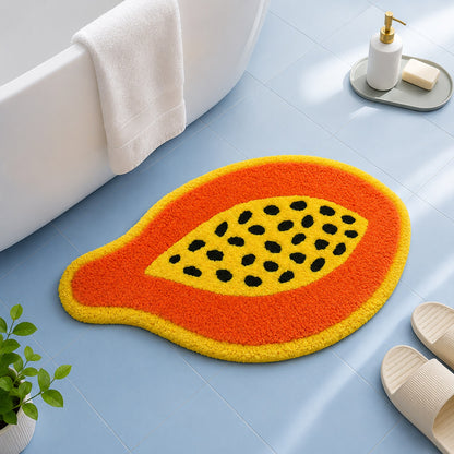 Feblilac Papaya Shaped Tufted Bath Mat – Orange and Yellow