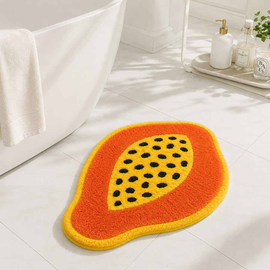 Feblilac Papaya Shaped Tufted Bath Mat – Orange and Yellow