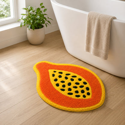 Feblilac Papaya Shaped Tufted Bath Mat – Orange and Yellow