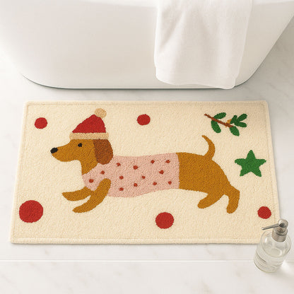 Feblilac Christmas Dachshund Bath Mat – Cute Holiday Dog Rug for Bathroom Decor