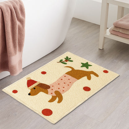 Feblilac Christmas Dachshund Bath Mat – Cute Holiday Dog Rug for Bathroom Decor