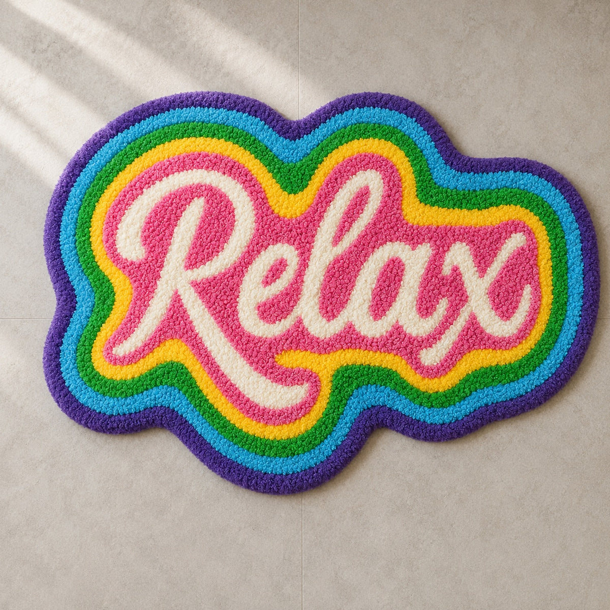 Feblilac Relax Rainbow Tufted Bath Mat – Wavy Cloud Shape