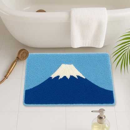 Feblilac Mount Fuji Tufted Bath Mat – Blue and White